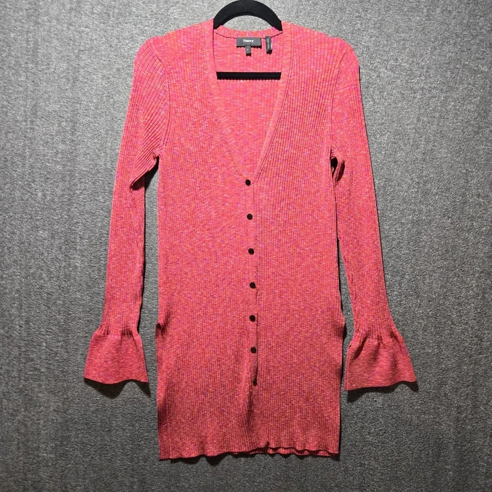 Theory Women's Ribbed Cardigan Space Dyed Vicose Sunset Sz‎ Large